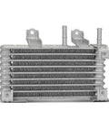 Heavy Duty Transmission Oil Cooler That Cools Engine Fast And Keeps Gearbox Happy With Tough Build Perfect Fitment For Toyota Highlander 2020-2022 Model Keep Fluid Temps Down And Protect Components From Damage During Operation. silver aluminum transmission oil cooler, front view