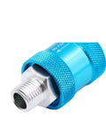 Heavy Duty Hand Slide Valve Mechanical Pneumatic Switch For Air Tools and Industrial Equipment Manual Control Flow Filter Component HSV 10 close-up view of blue metal valve connector.
