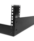 Close-up of the heavy-duty steel base of the Top Shelf 12U Two Post Desktop Open Frame Rack for 19 Inch Networking and IT Gear.