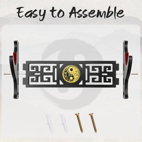 Assembly components for Taichi Sword Wall Mount With Velvet Padding Katana Holder Display Hanger, includes screws and anchors.