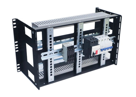 6U Rackmount DIN Rail Control Panel Enclosure With 8 Inch Depth, heavy duty 14 gauge steel, removable DIN rails for industrial panels
