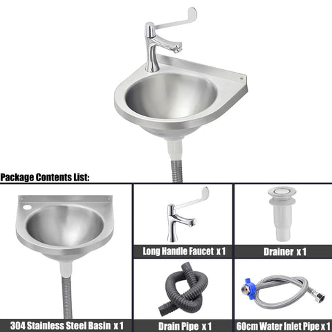 Wall Mounted Stainless Steel Hand Wash Basin With Space Saver Design For Kitchen Bar Garage Laundry Workshop RV And Boats Easy To Clean 30x28x10 Cm Compact Utility Sink with accessories