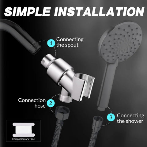 Adjustable Shower Head Holder For Handheld Showers With 360 Degree Swivel Ball Joint Chrome ABS Bracket Mount For Shower Arm And Hose, simple install diagram