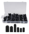 105 Piece Rubber Vacuum Cap Kit With Assorted Hose End Sizes For Automotive Carburetor And Manifold shown in clear plastic case