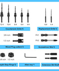Woodworking Countersink Drill Bit Set, 16 Piece High Speed Steel Bits For Wood, Tapered Drill Bits And Countersink Bits with accessories