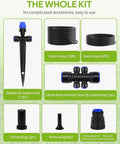 59Ft Drip Irrigation Kit For Plants With New Quick Connect And Blank Distribution Tubing shown with components and connectors