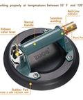 8 Inch Glass Vacuum Suction Cup With Metal Handle And Brass Pump, built tough for heavy duty lifting, shown with features labeled