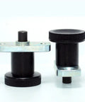 Heavy Duty Flange Mount Indexing Plunger With Dependable Spring Pin And Smooth Plastic Knob GN608 Model, two angles of plunger with black knob.