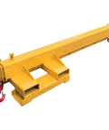 Industrial Grade 5 Ton Forklift Telescopic Bidirectional Jib Boom With Slick Two Way Pivot, yellow crane attachment with hooks.