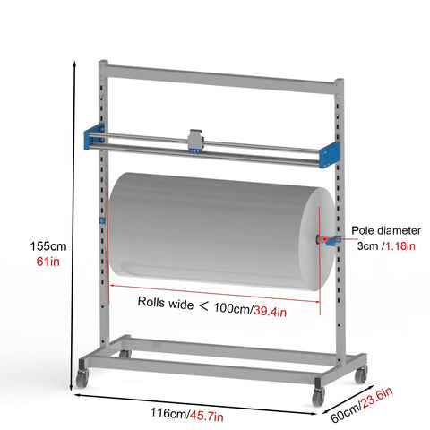 Heavy Duty Workhorse Bubble Wrap Dispenser With Quick Release Cutter And Tension Brake in steel, 155cm tall, designed for 100cm rolls.