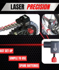 Gearhead Grade Chain and Sprocket Alignment Tool With Laser Precision alongside motorcycle chain showcasing setup.