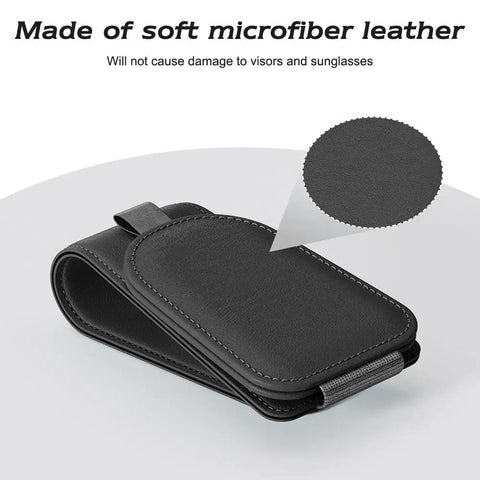 Premium Magnetic Sunglass Holder for Car Visor 2 Pack Soft Faux Leather Eyeglasses Clip with Powerful Magnet and Snazzy Look No Fuss Auto Accessory, soft microfiber leather closeup