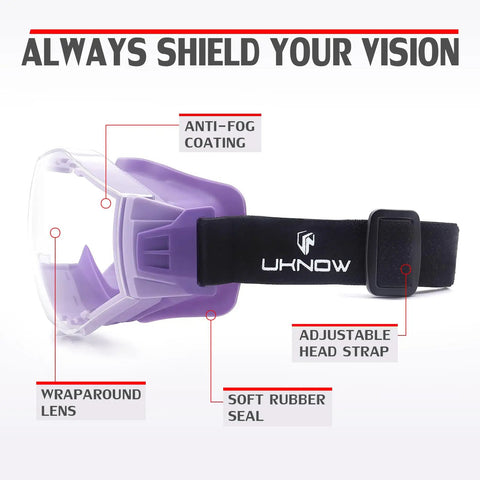 Over Glasses Safety Goggles With Anti Fog Lenses ANSI Z87.1 Protective Eyewear Adjustable Strap lavender tint side view