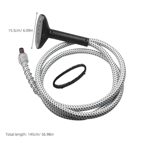 Replacement Steam Tube And Hose Assembly For Garment Steamer With Brush Head Nozzle And Buckle Style Fit Heat Resistant Iron Hose Replacement Part For Quick Wrinkle Release And Pet Hair Removal On Clothes, showing coiled hose and brush head
