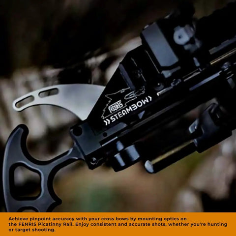 Close-up of FENRIS Rear Picatinny Rail For Crossbow Black Aluminum No Fuss Easy Install With Screws And Self Locking Washers.