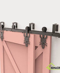 Black Rustic Double Track U Shape Bypass Sliding Barn Door Hardware Kit For Two Doors 4.5ft Flat Track With Imperial Style Rollers