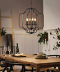 Six Light Black Farmhouse Chandelier With Globe Metal Pendant Lighting For Dining Room Living Room Kitchen And Foyer