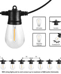 96Ft Outdoor String Lights With 32 LED Shatterproof Bulbs for Patio showing single bulb close-up and connection schematic