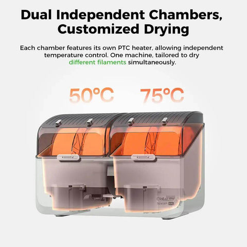 Dual Independent Heating Chambers Filament Dryer Box For 4 Spools Heats Up To 75C With 200W PTC, dual chamber view