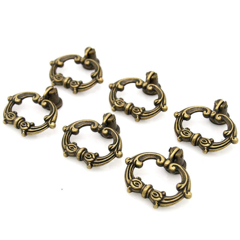 6 Sets Distressed Antique Brass Vintage Cabinet Pulls With Drop Ring Handles For Dresser Drawers And Cupboards 1.9 In By 1.8 In