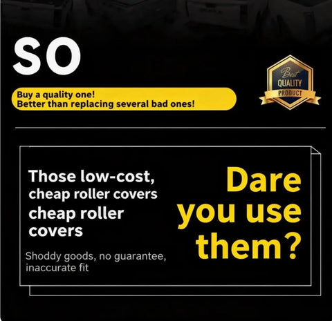 Quality assurance sign contrasting cheap roller covers question with emphasis on buying quality products.