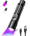 2-In-1 Black Light Flashlight With 395nm UV And White Light, USB-C Rechargeable, showing LCD display and dual LED feature