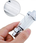 Hand holding Universal Fuel Pump Filter Clear View Glass Visual Check 200 Mesh Inlet And Outlet Fits Three Eighths Inch Hoses FFC1003