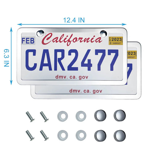 Two Pack Sleek Silver License Plate Frames No Cover State Name Rust Proof Stainless Steel Car Frame With Two Hole Design