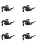 Six matte black Victorial Door Lever With Lock Privacy shown in a group, reversible handle design for easy installation.