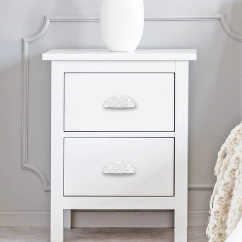 White dresser with 2 Piece Bling Crystal Drawer Pulls Flat Cup Handles Zinc Alloy With Rhinestones for elegant sparkle decor.