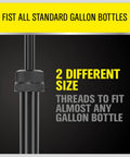 Two-Piece Fluid Transfer Pump Set For Gasoline Oil Diesel Kerosene And Water, showing adapters for standard gallon bottles.