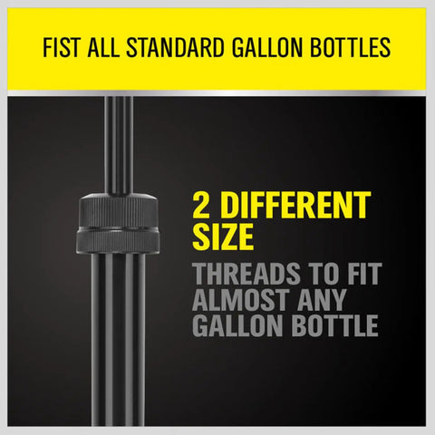 Two-Piece Fluid Transfer Pump Set For Gasoline Oil Diesel Kerosene And Water, showing adapters for standard gallon bottles.