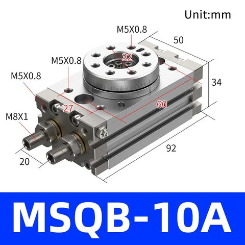 MSQB-10A pneumatic rotary actuator with magnetic feature and rack-and-pinion; aluminum body (front view)