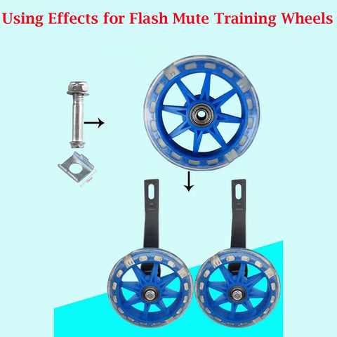Universal 8 Piece Kids Bicycle Training Wheels Mounting Kit With M8 M9 Shoulder Bolts Safety Washers Vertical Brackets And Locking Nuts for blue training wheels with metal components.