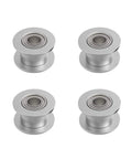 4 Pack GT2 Idler Pulleys 20 Teeth 5mm Bore 10mm Wide With Double Bearings For 3D Printer CNC Machines Beefy Durable Aluminum Alloy Replacement Parts Perfect For Smooth Operation Low Noise High Precision. Four silver GT2 idler pulleys with bearings