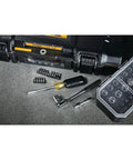53 Piece MTS Tough System Storage Kit with tools on concrete surface, featuring stackable latches and durable multi-color case.
