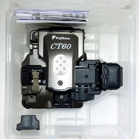 Top view of CT 60 Fiber Optic Cutter With Auto Bluetooth Connection For Field Use in a carrying case, highlighting tool design.