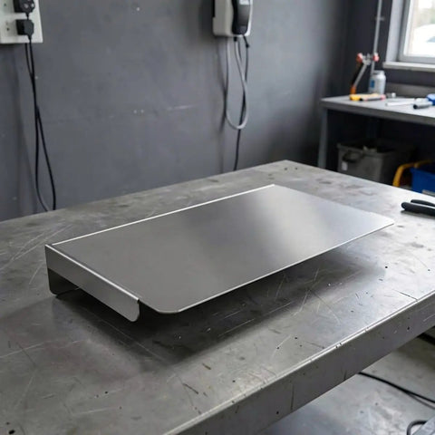 Kickass Stainless Steel EV Charger Protective Housing And Super Tough Weatherproof Outdoor Box Cover displaying flat surface on a workbench.