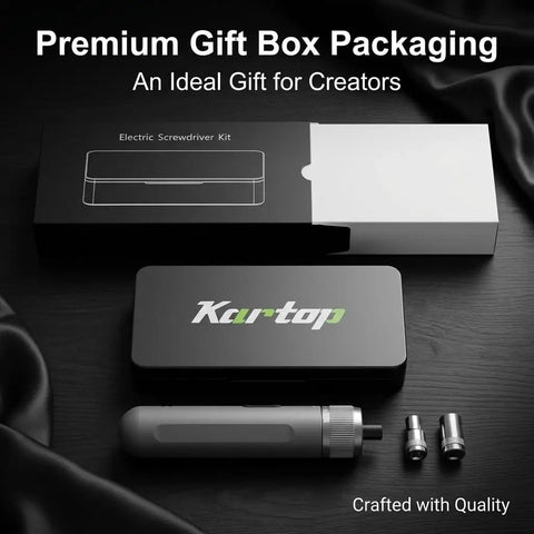 Slick Cordless Electric Screwdriver Kit With 21 Magnetic Bits And 2000mAh Rechargeable Battery featuring premium gift box packaging.