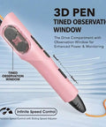 3D Printing Pen Kit With Adjustable Temperature And Stepless Speed For PLA And ABS Ceramic Nozzle LCD Display Pink Color