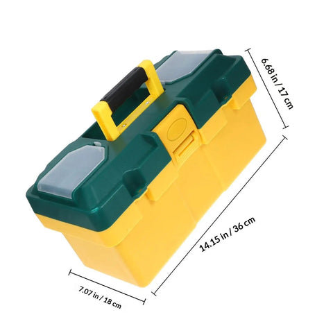 Grab And Go Plastic Toolbox Featuring Nifty Small Parts Compartments For Weekend Warriors And Road Trips 14.15x7.07 inches.