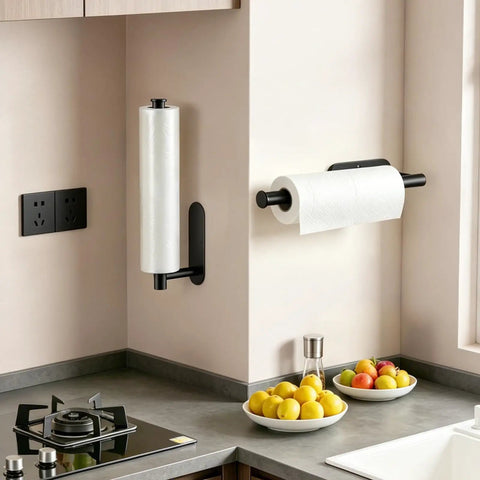 Boost Your Kitchen Game With This Hella Solid Two Pack Paper Towel Holder Using A Quick Self Adhesive Wall Mount Crafted From Premium Rust Proof Stainless Steel To Deliver A Secure Grip That Keeps Your Counters Tidy For Every Busy Weekend Cookout, featuring two paper towel holders in a stylish kitchen.