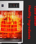 Straight Up Stainless Steel 360 Degree Rotary Food Dehydrator And Sausage Dryer showcasing jerky on racks with a digital timer.
