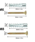 Beefy Self Drilling Metal Serrated Expansion Screws Set for Concrete Walls M6 M8 sizes with dimensions