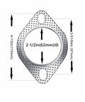 Exhaust gasket, 2.5-inch ID, diamond-shaped metal with two bolt holes for muffler flange, high-temperature