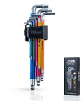 Long Arm 9 Piece Metric Hex Key Wrench Set With Anti Slip Ball End Color Coded SK2 Steel 1.5mm To 10mm Built Tough Pro Grade Hex