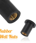 Close-up of 12 Pairs M4 Rubber Well Nuts Neoprene Expansion Brass Nuts Fairing Universal Motorcycle Fasteners for watercraft.