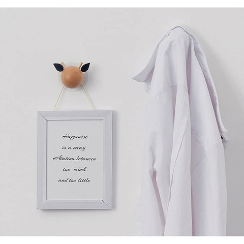 Heavy Duty Wooden Wall Mount Coat Hooks Five Pack Top Shelf Entryway Storage with playful animal design and white coat