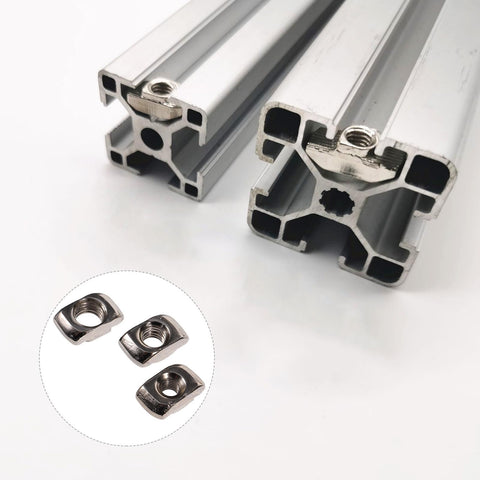 180Pcs Heavy Lifter Hammer Head T Slot Nuts For Aluminum Profiles Sure Grip Fasteners Built Tough For CNC Routers 3D Printers And Robotics shows aluminum t-tracks with nuts.