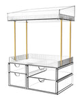 Slick 4 Tier Clear Makeup Organizer Featuring Four Spacious Drawers For Bathroom Counter Storage with gold accents.